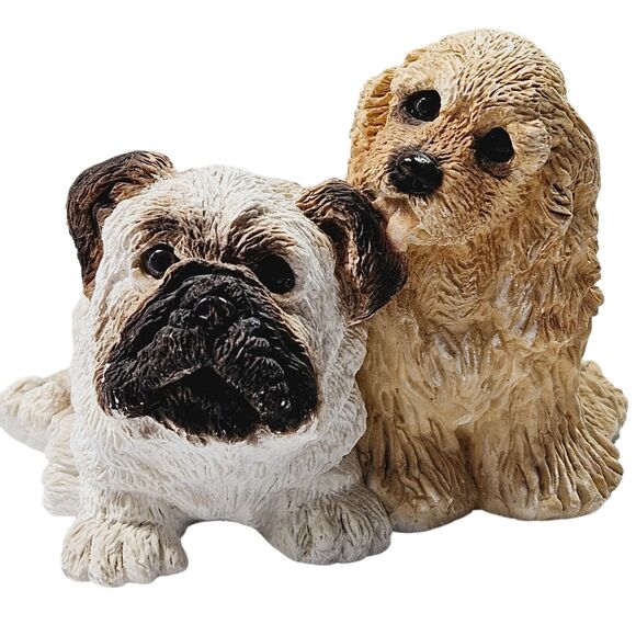 Vintage Stone Critters 1987 BullDog Pup & Cocker SC-269 Dog Figurine Sculpture - Picture 1 of 9
